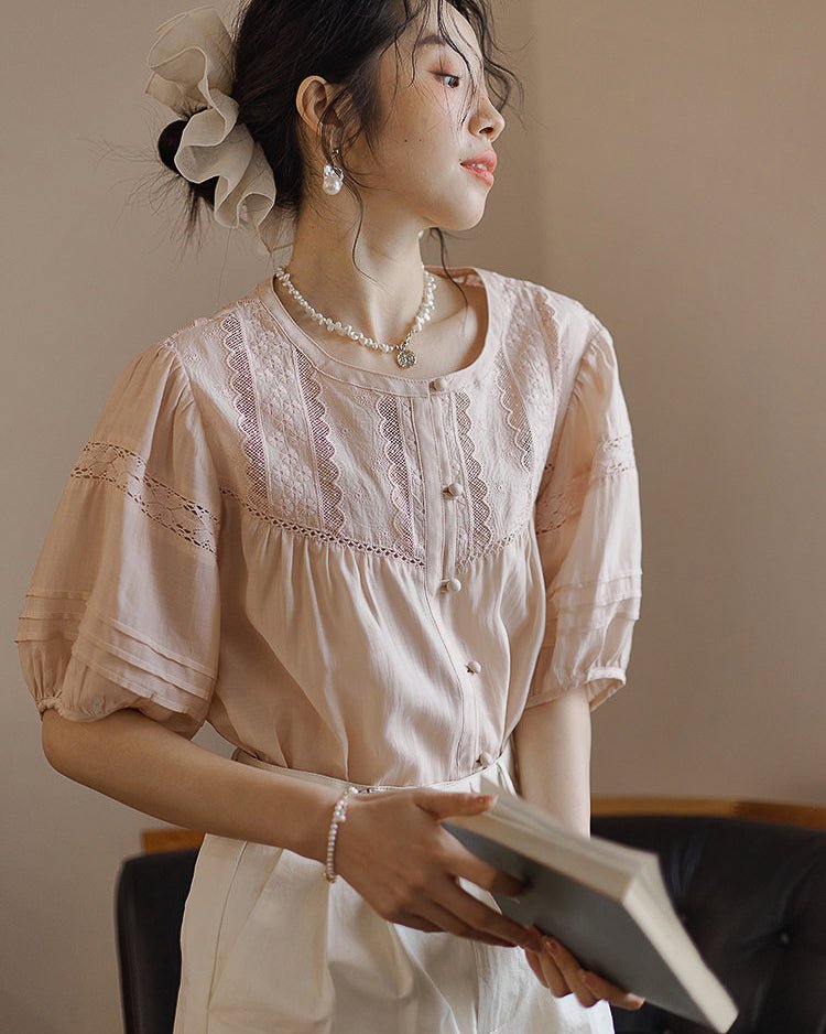 Antique Blouse like sugar- Pale Pink - atelier hibito