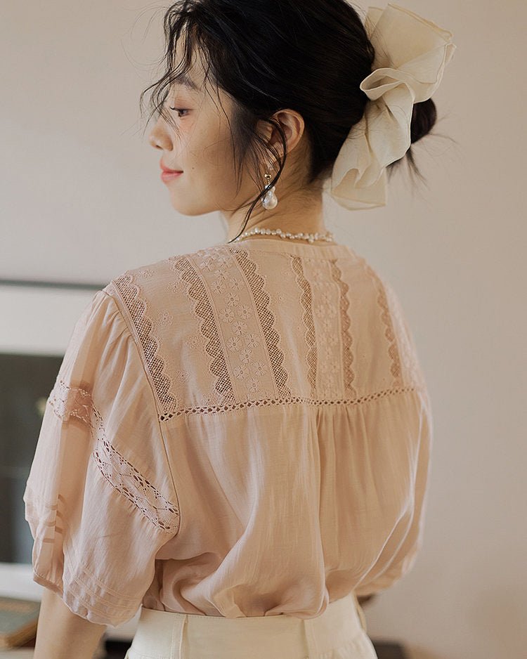 Antique Blouse like sugar- Pale Pink - atelier hibito