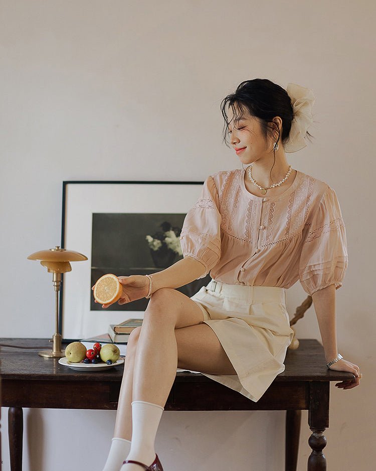 Antique Blouse like sugar- Pale Pink - atelier hibito