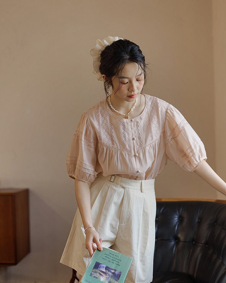 Antique Blouse like sugar- Pale Pink - atelier hibito