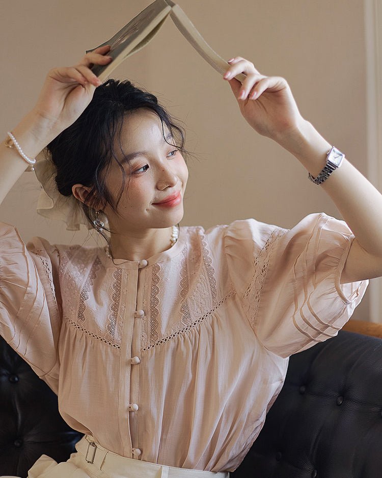 Antique Blouse like sugar- Pale Pink - atelier hibito