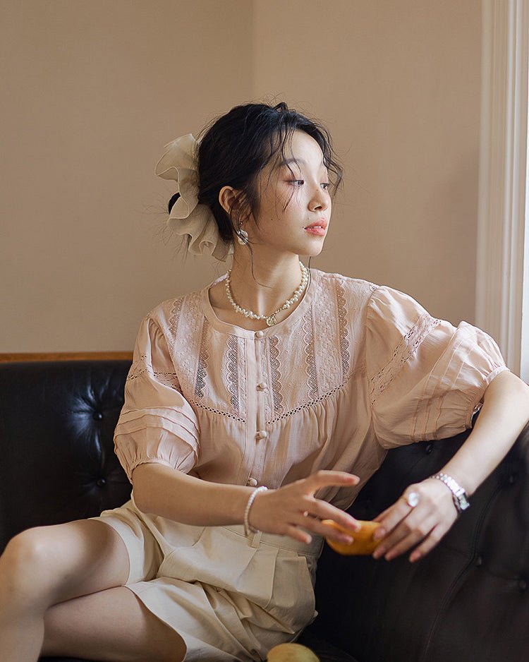 Antique Blouse like sugar- Pale Pink - atelier hibito