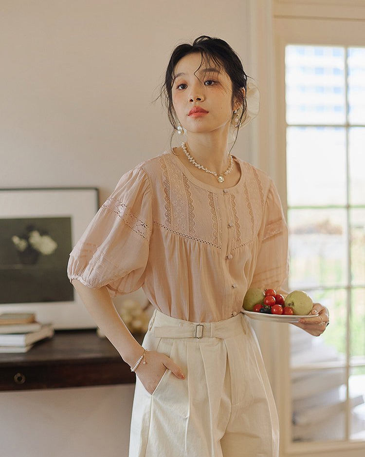Antique Blouse like sugar- Pale Pink - atelier hibito
