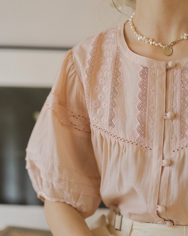 Antique Blouse like sugar- Pale Pink - atelier hibito