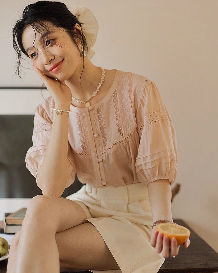 Antique Blouse like sugar- Pale Pink - atelier hibito