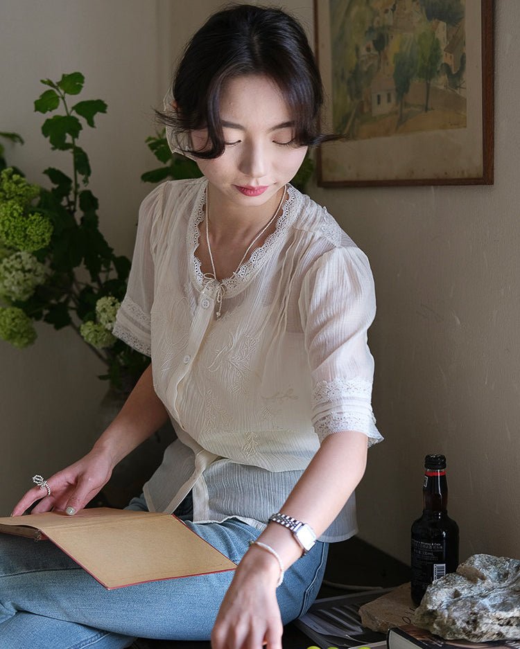 Back-ribbon Sheer Blouse - atelier hibito