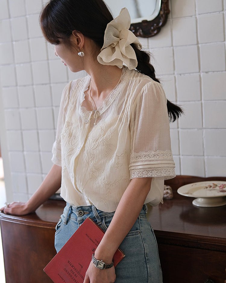 Back-ribbon Sheer Blouse - atelier hibito