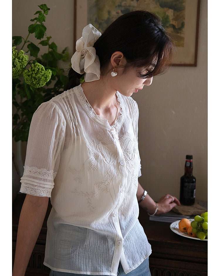 Back-ribbon Sheer Blouse - atelier hibito