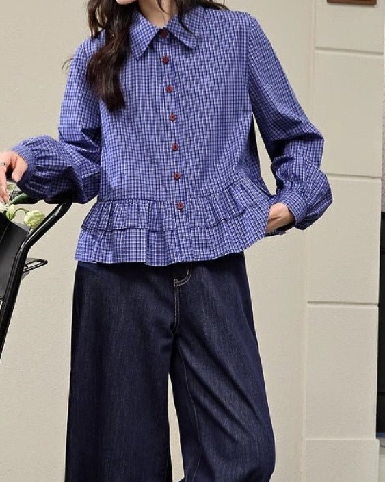 Checked Frill Blouse - atelier hibito