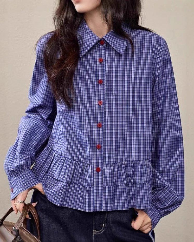Checked Frill Blouse - atelier hibito