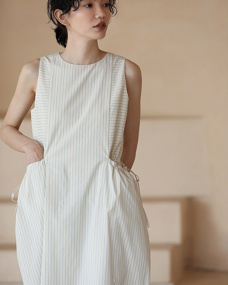 Cotton Stripe One-piece -with Pocket - atelier hibito