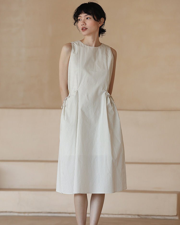 Cotton Stripe One-piece -with Pocket - atelier hibito