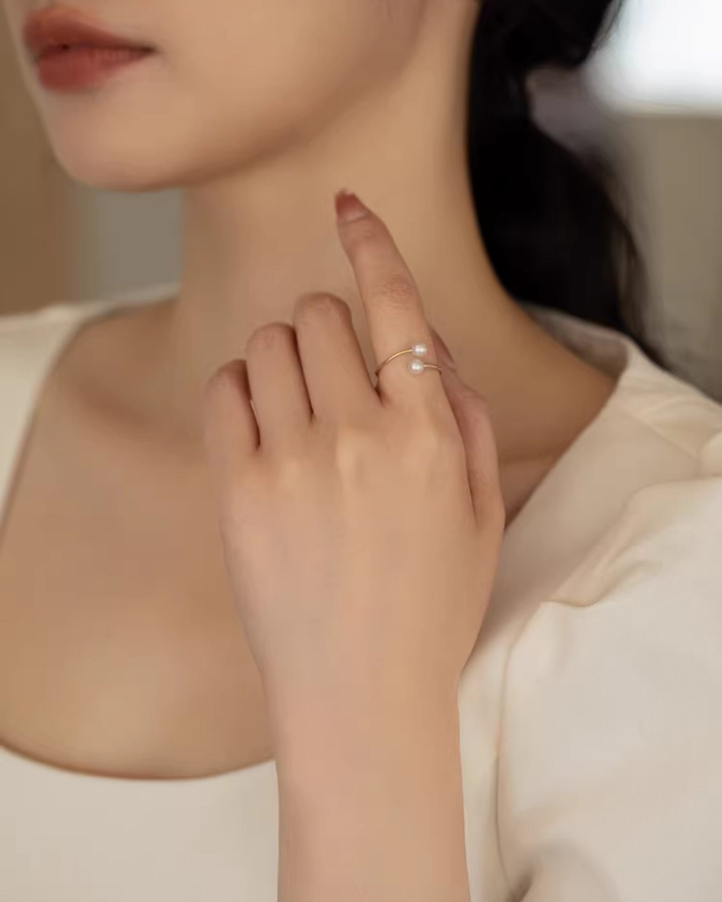 Double Pearl Gold Ring - atelier hibito