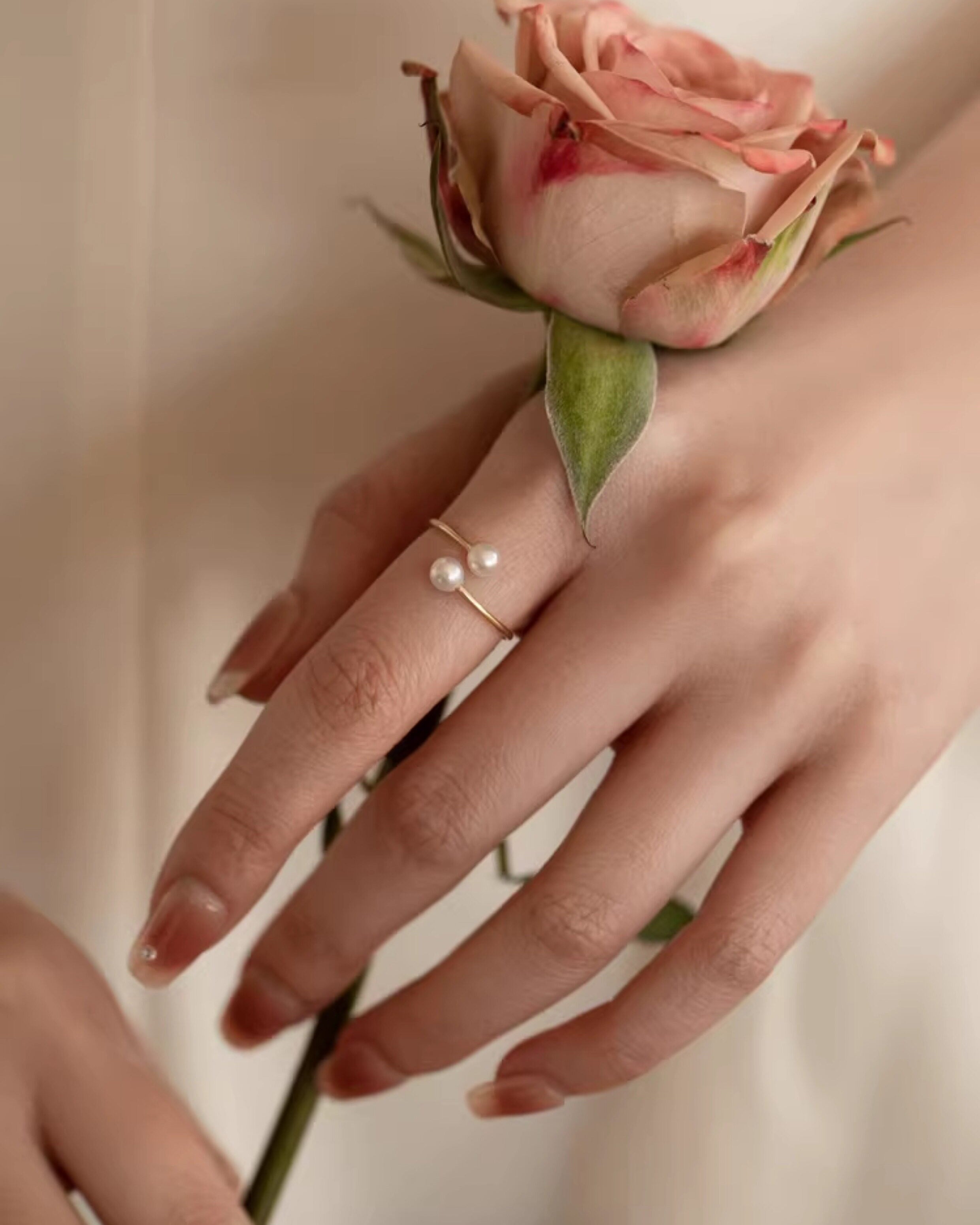 Double Pearl Gold Ring - atelier hibito