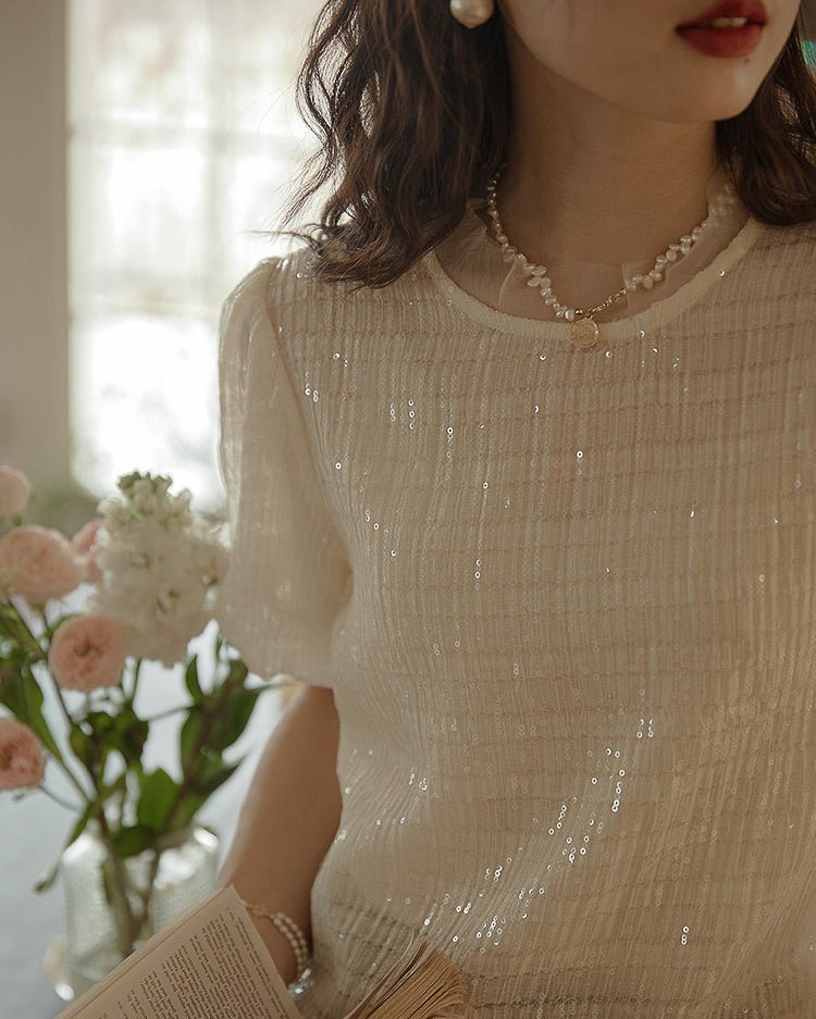Glitter Puff Blouse - Ivory - atelier hibito