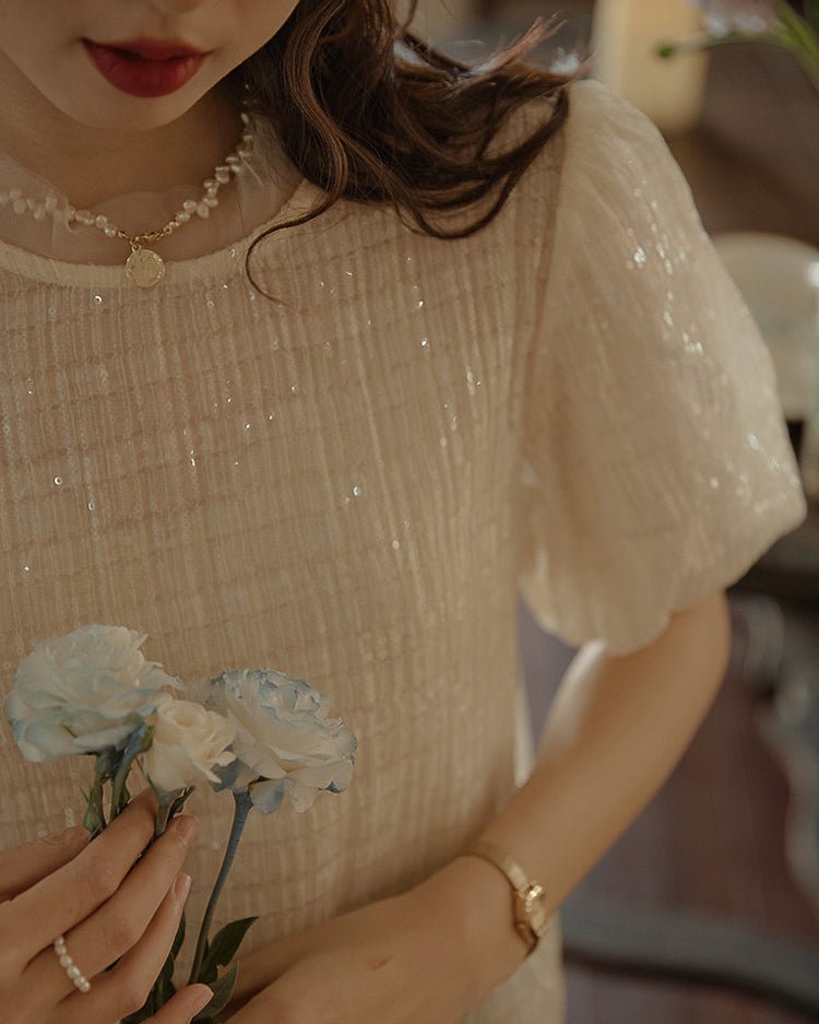 Glitter Puff Blouse - Ivory - atelier hibito