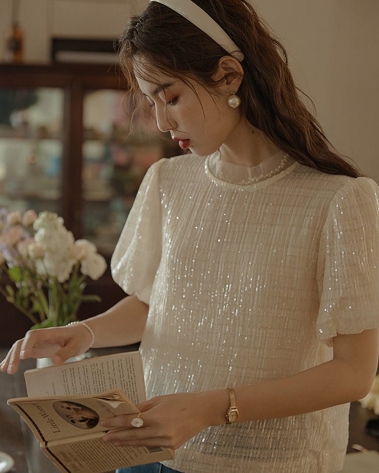 Glitter Puff Blouse - Ivory - atelier hibito