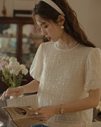 Glitter Puff Blouse - Ivory - atelier hibito