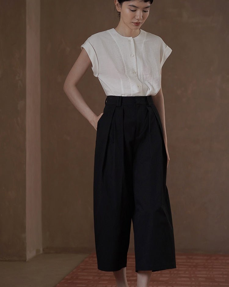 Linen-like Pintuck Blouse - atelier hibito