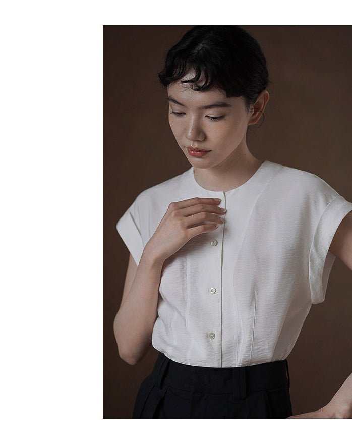 Linen-like Pintuck Blouse - atelier hibito