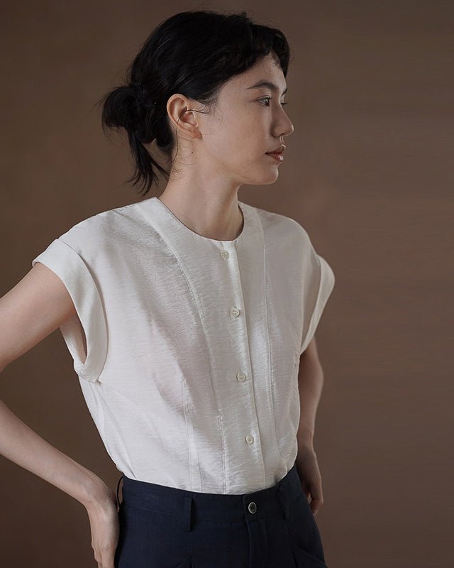 Linen-like Pintuck Blouse - atelier hibito