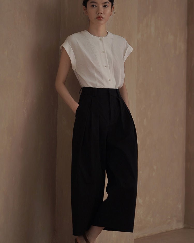Linen-like Pintuck Blouse - atelier hibito