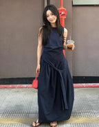 NonSleeve Cocoon one-piece - Navy - atelier hibito
