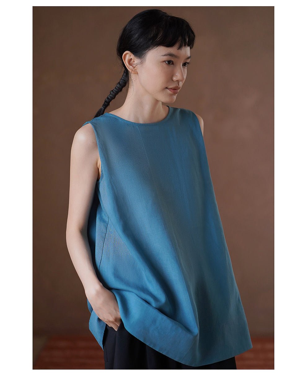 Ocean Blue Linen Top - atelier hibito