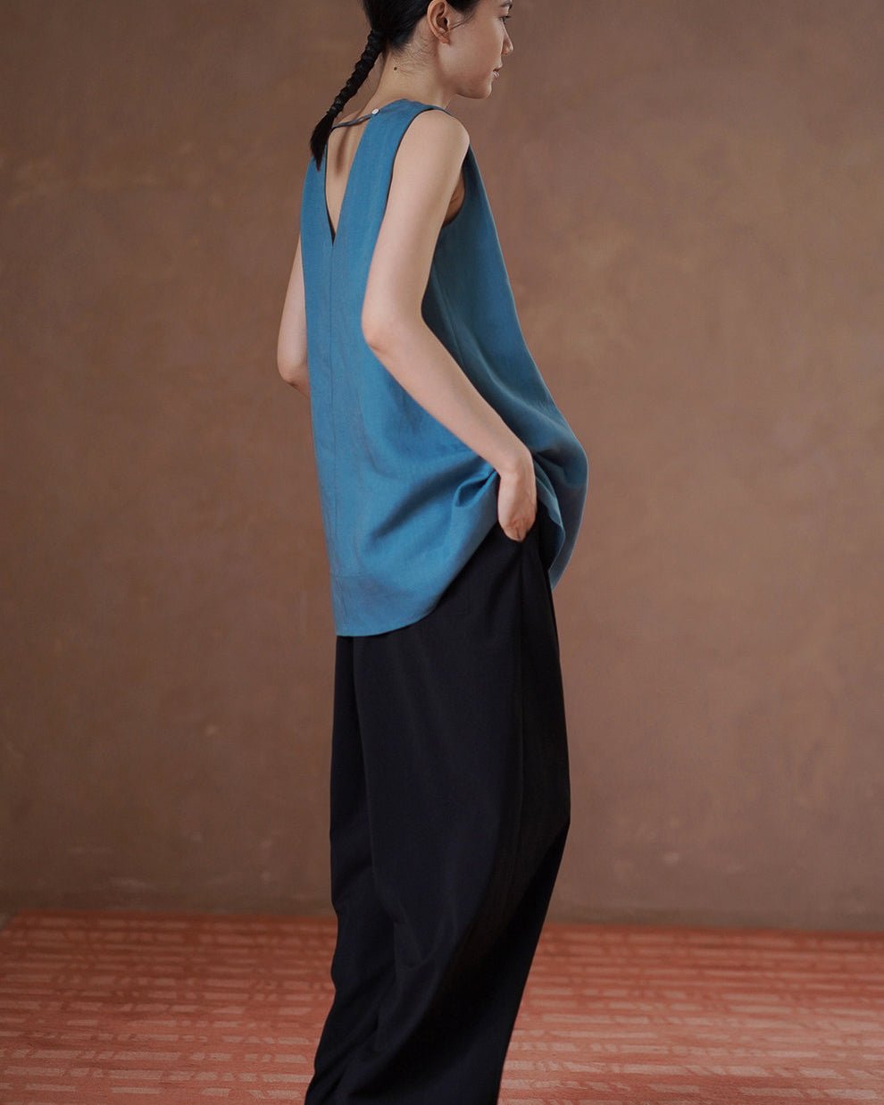 Ocean Blue Linen Top - atelier hibito