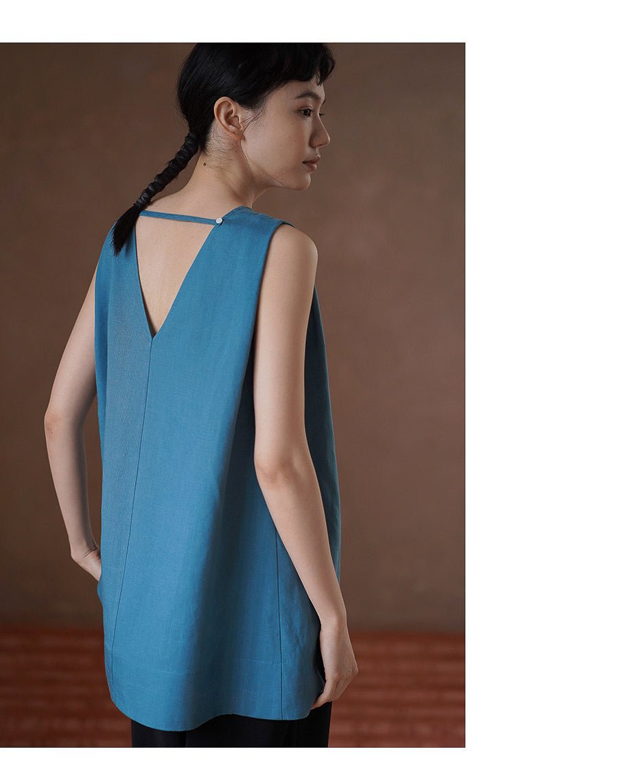 Ocean Blue Linen Top - atelier hibito