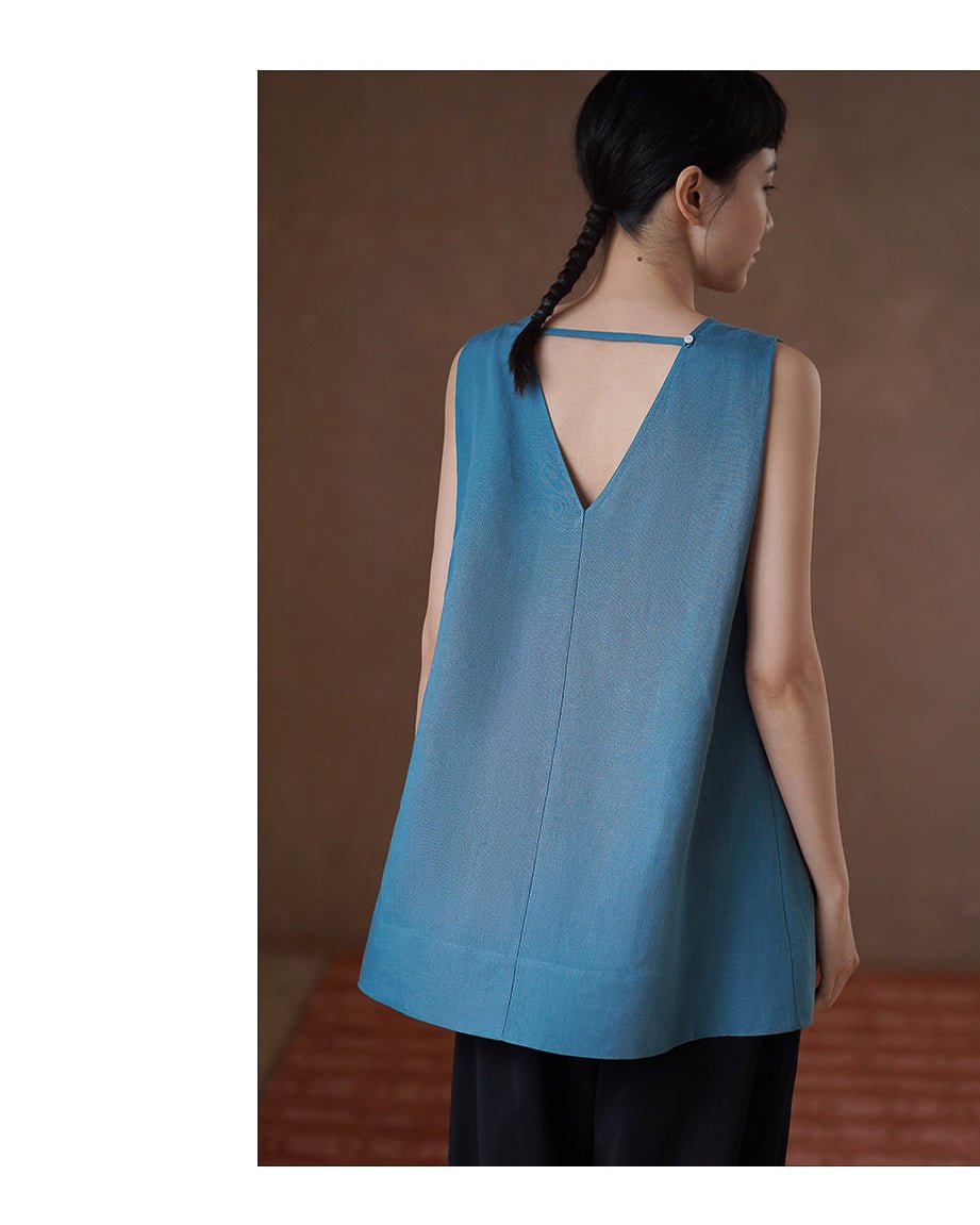 Ocean Blue Linen Top - atelier hibito