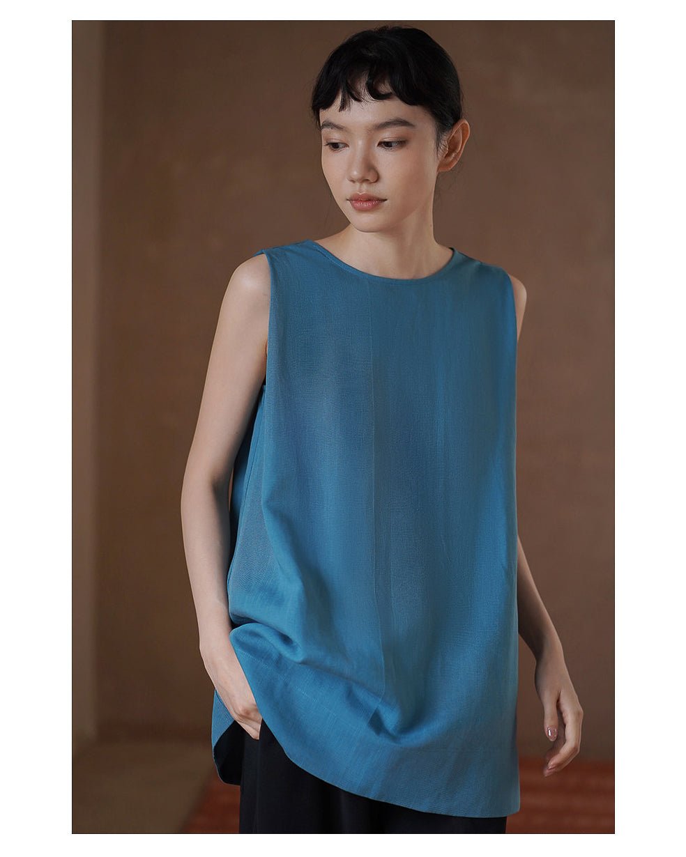 Ocean Blue Linen Top - atelier hibito