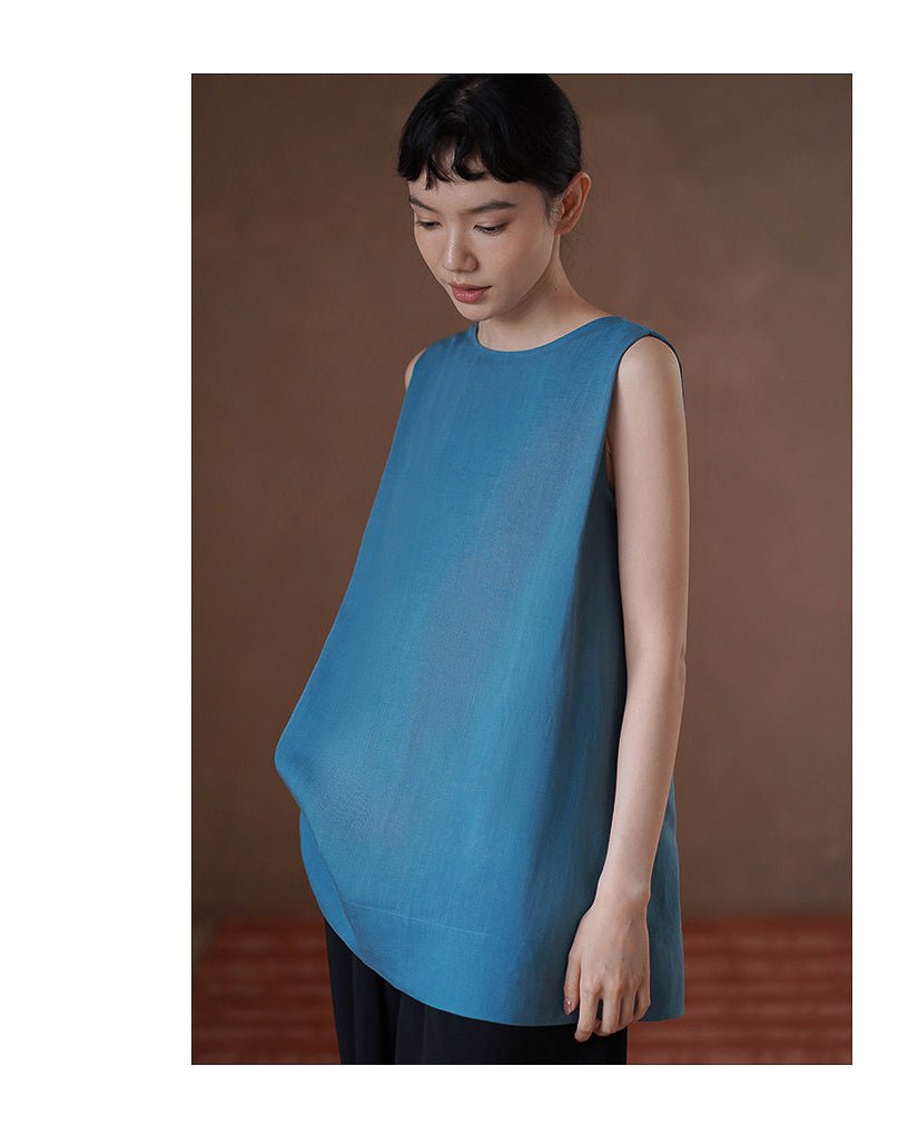 Ocean Blue Linen Top - atelier hibito