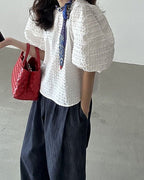 Puff Sleeve Blouse - White - atelier hibito
