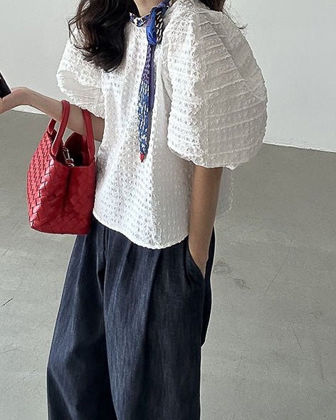 Puff Sleeve Blouse - White - atelier hibito
