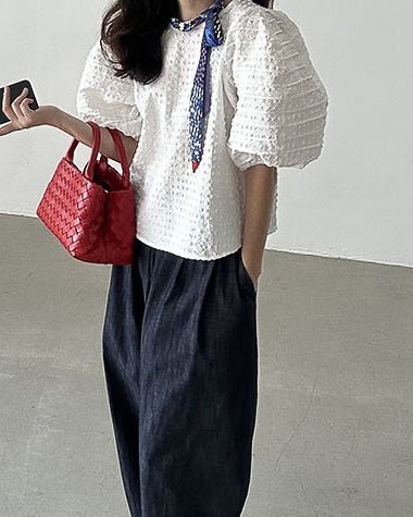 Puff Sleeve Blouse - White - atelier hibito