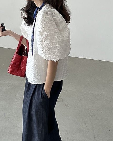 Puff Sleeve Blouse - White - atelier hibito