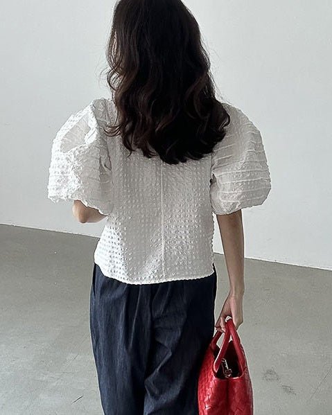 Puff Sleeve Blouse - White - atelier hibito
