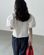 Puff Sleeve Blouse - White - atelier hibito