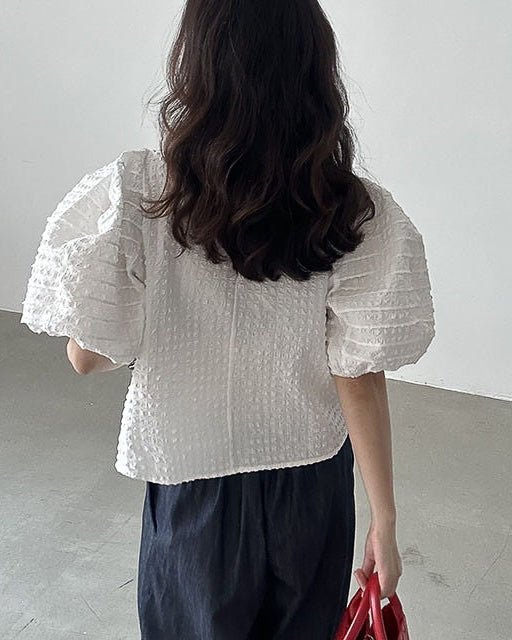 Puff Sleeve Blouse - White - atelier hibito