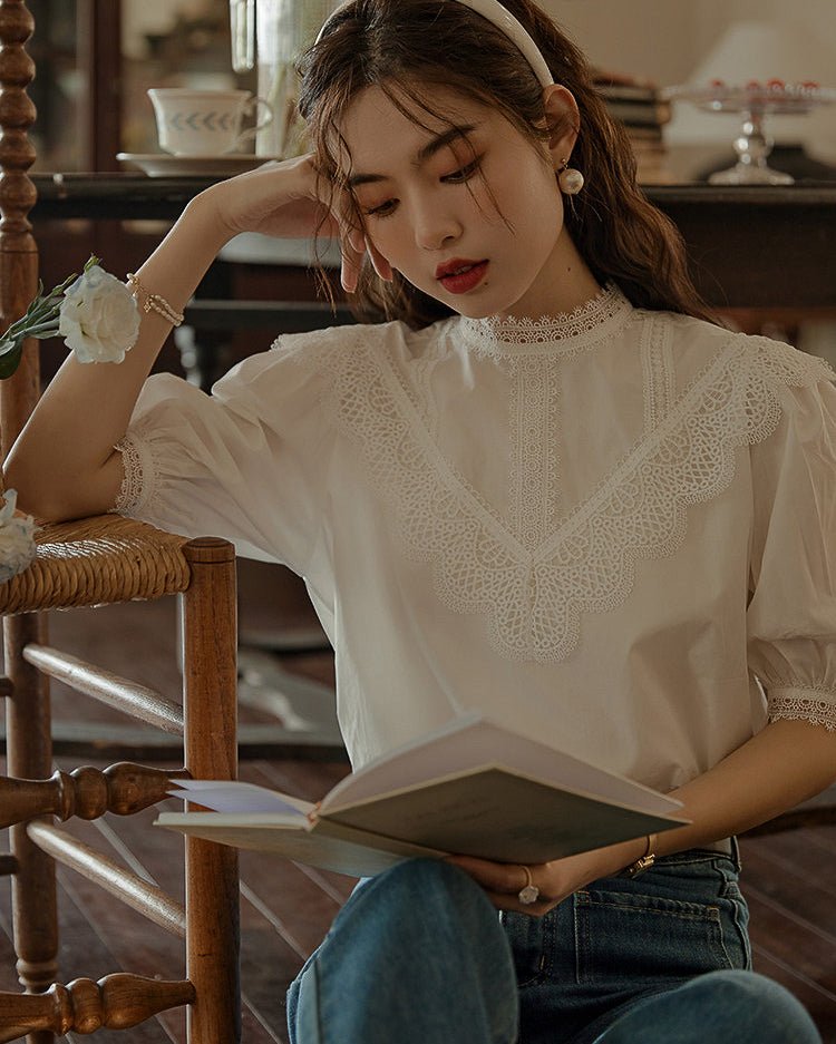 Puff Sleeve Lace Blouse - atelier hibito