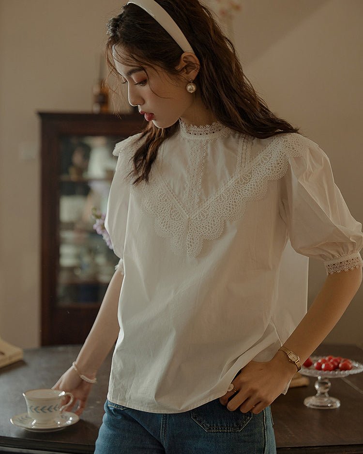 Puff Sleeve Lace Blouse - atelier hibito