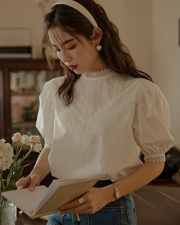 Puff Sleeve Lace Blouse - atelier hibito