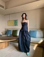 Strapless Cocoon one-piece - Black - atelier hibito
