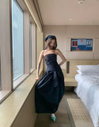 Strapless Cocoon one-piece - Black - atelier hibito