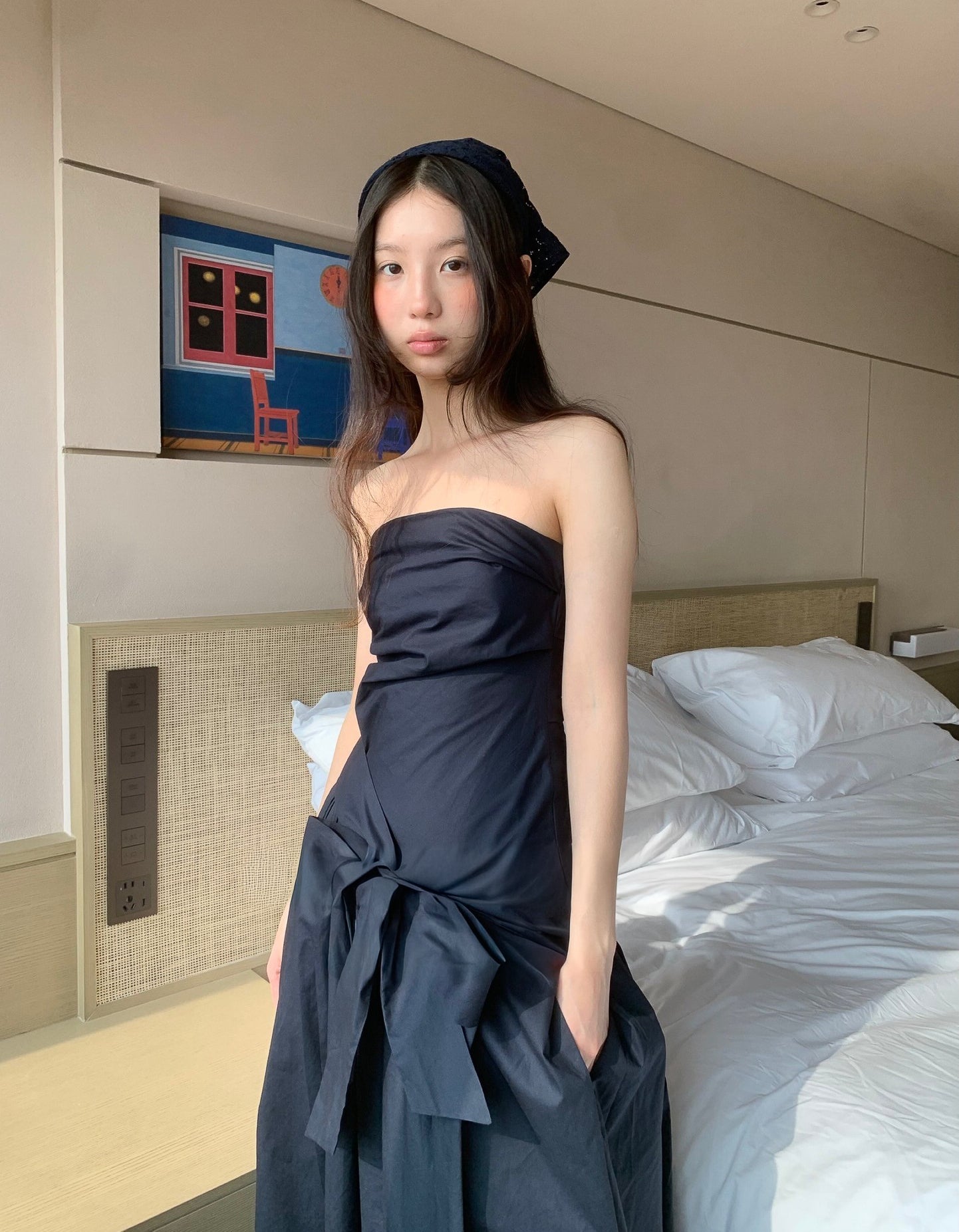 Strapless Cocoon one-piece - Black - atelier hibito
