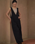 V-cut Ribbon Salopette - atelier hibito
