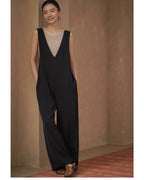 V-cut Ribbon Salopette - atelier hibito