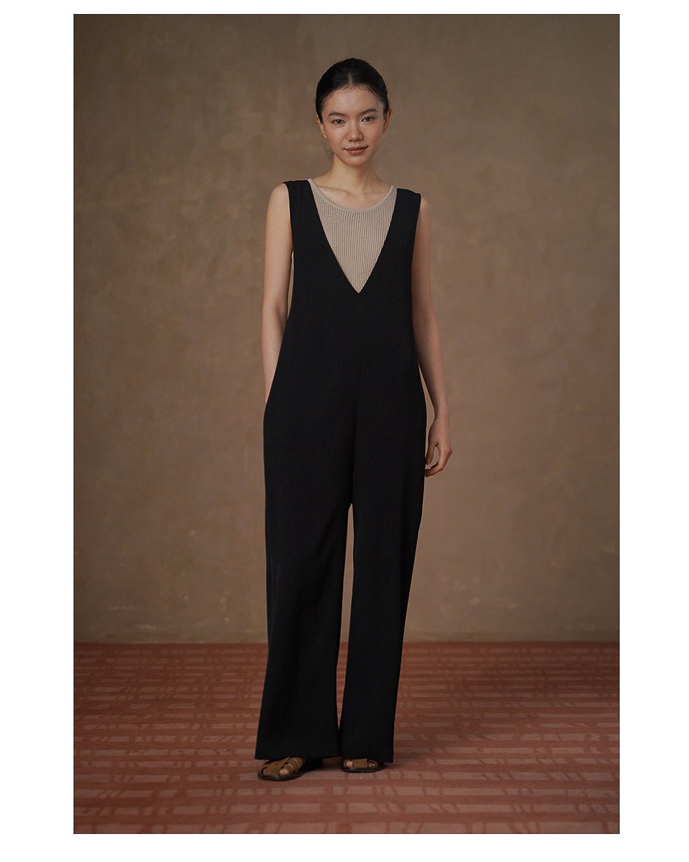 V-cut Ribbon Salopette - atelier hibito
