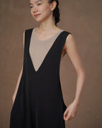 V-cut Ribbon Salopette - atelier hibito